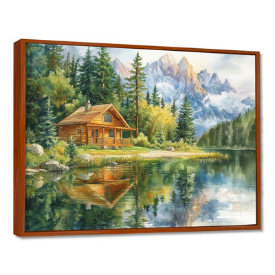 Art mural chalet de montagne, toile de paysage au bord du lac, Ghoweri