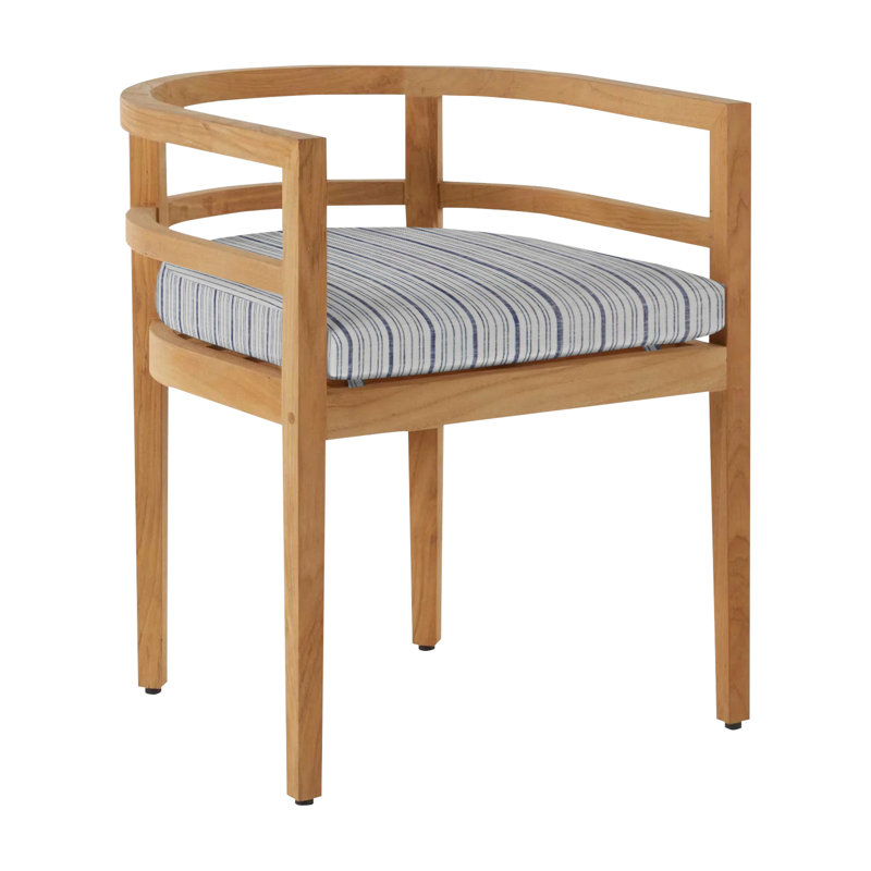 Santa Barbara Patio Dining Armchair with Cushions, Rollo Chambray, Natural Teak, No Welt