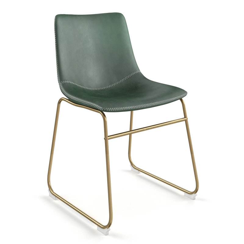 Nia Vegan Leather Side Chair, Gold, Green Vegan Leather