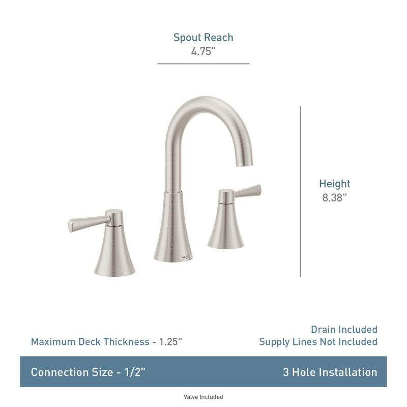Moen Ronan Two-Handle Widespread Modern Bathroom Faucet, Valve Included, Bronzed Gold