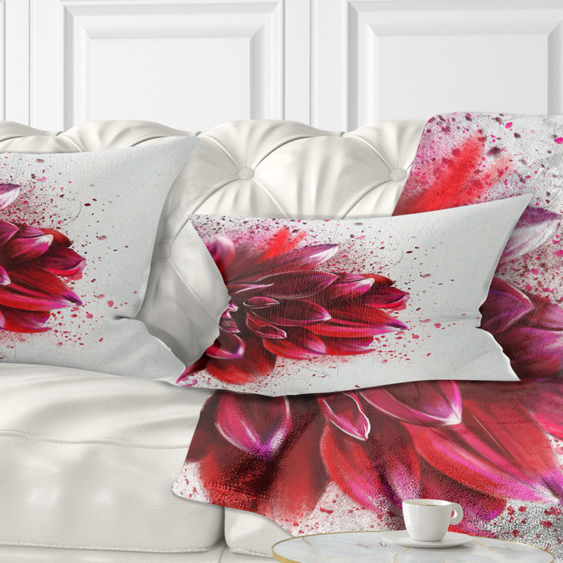 Coussin décoratif imprimé floral rouge foncé, Rectangle, 12 po x 20 po