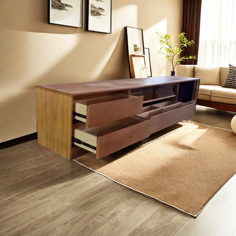 Rustic TV Stand Solid Wood Storage, Walnut