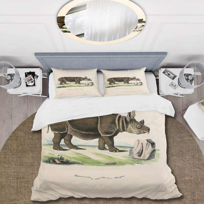 Ensemble de housse de couette Farmhouse Vintage Rhinoceros - microfibre de polyester