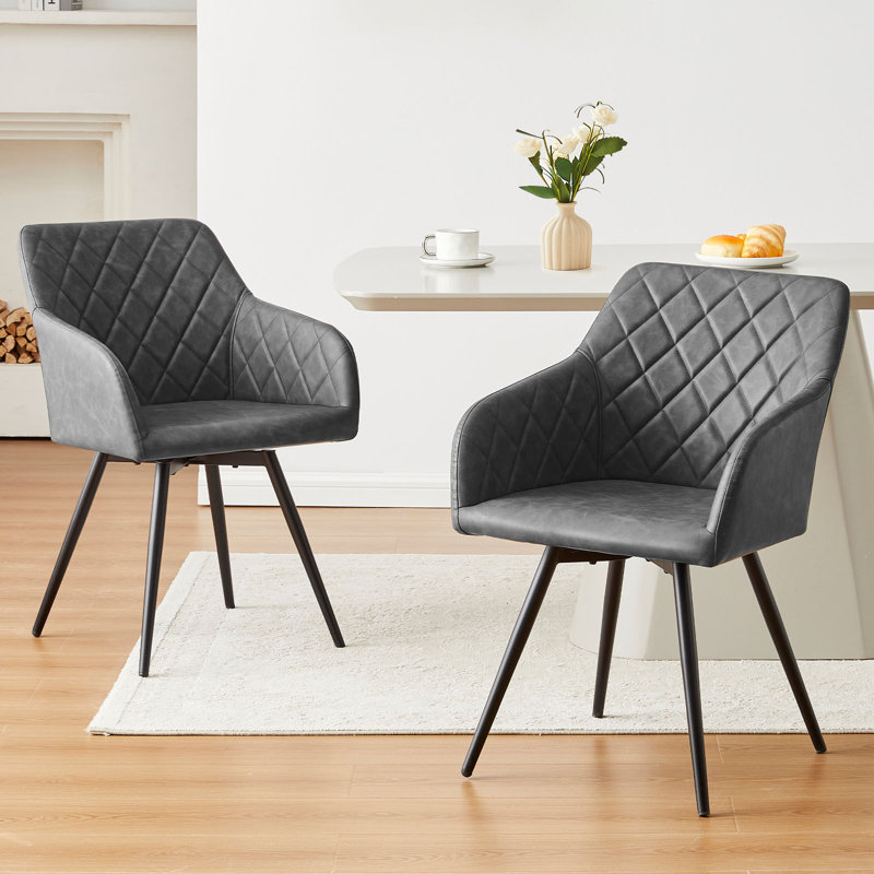 50cm H Upholstered Metal Armchair, Dark Grey