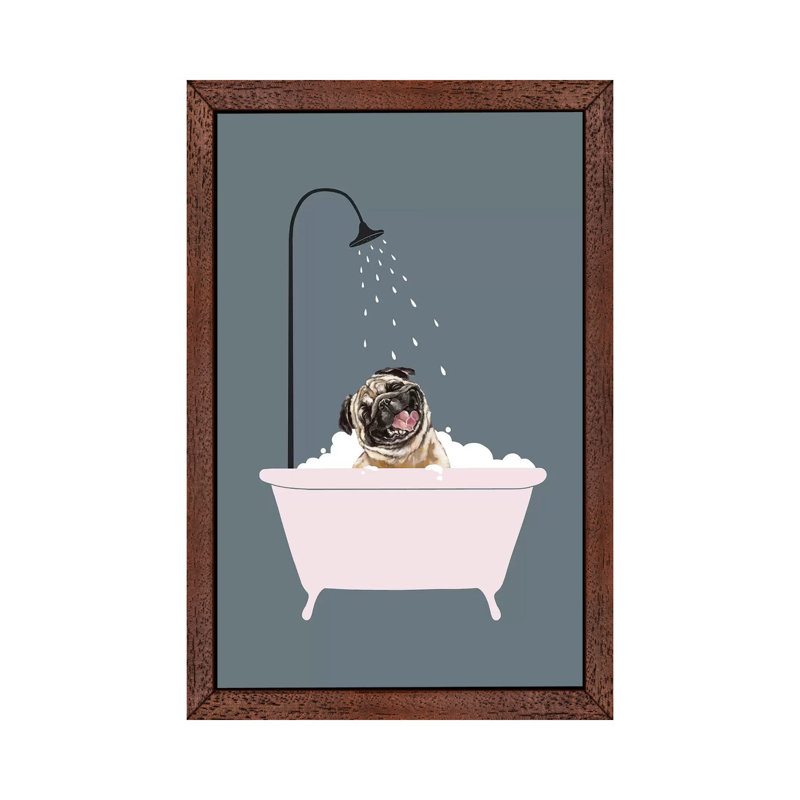 Laughing Pug Enjoying Bubble Bath by Big Nose Work - Single Picture Frame Print on Canvas, 101.6 cm H x 66.04 cm W