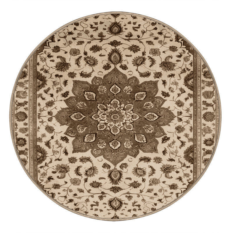 Tapis beige Tabriz lavable à la machine, Rond 5 pi
