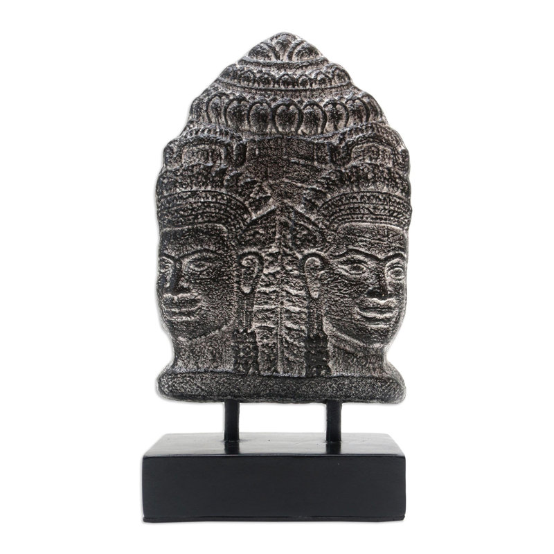 Statuette de ciment deux visages de Bouddha