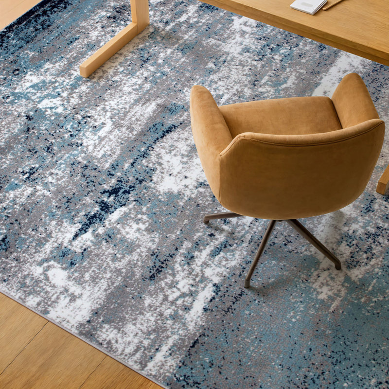 Willington Abstract Gray/Blue Rug, Rectangle 4' x 6'