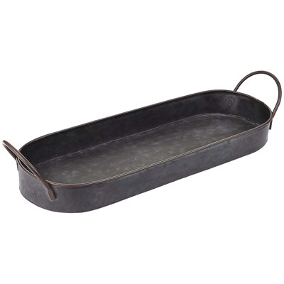 Industrial Style Galvanized Metal Tray with Handles Rustic Decorative Oval Serving Organizer for Coffee Table Home