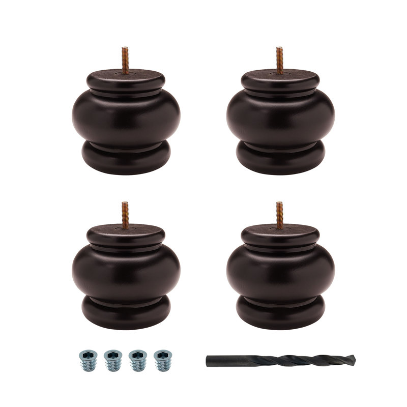 Espresso Stained Solid Hardwood Round Bun Foot Set, 4 Pieces