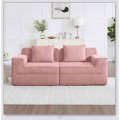 Canapé modulaire sans siège à 2 places, canapé modulaire Cloud avec assise profonde et coussins décoratifs, tissu en velours côtelé pour la vie moderne