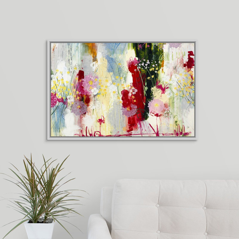 « modern printemps », peinture sur toile, Cadre flottant blanc, H 21,7 po x l 31,7 po x p 1,75 po
