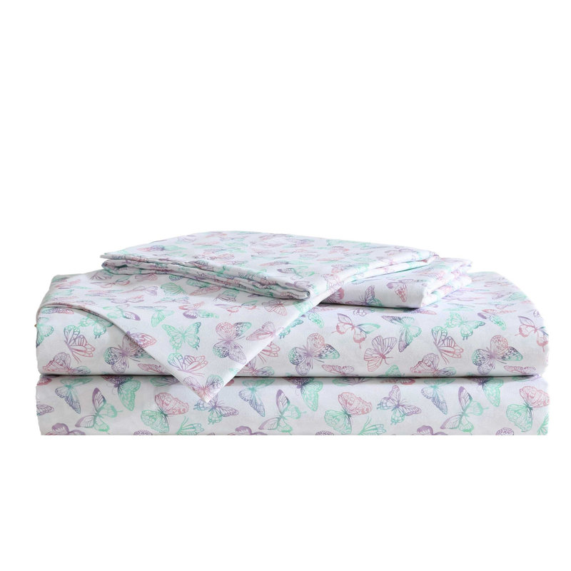 Betsey Johnson Printed Novelty Sheet Sets, Full Sheet Set with 2 Standard Pillowcases, Butterfly Rainbow