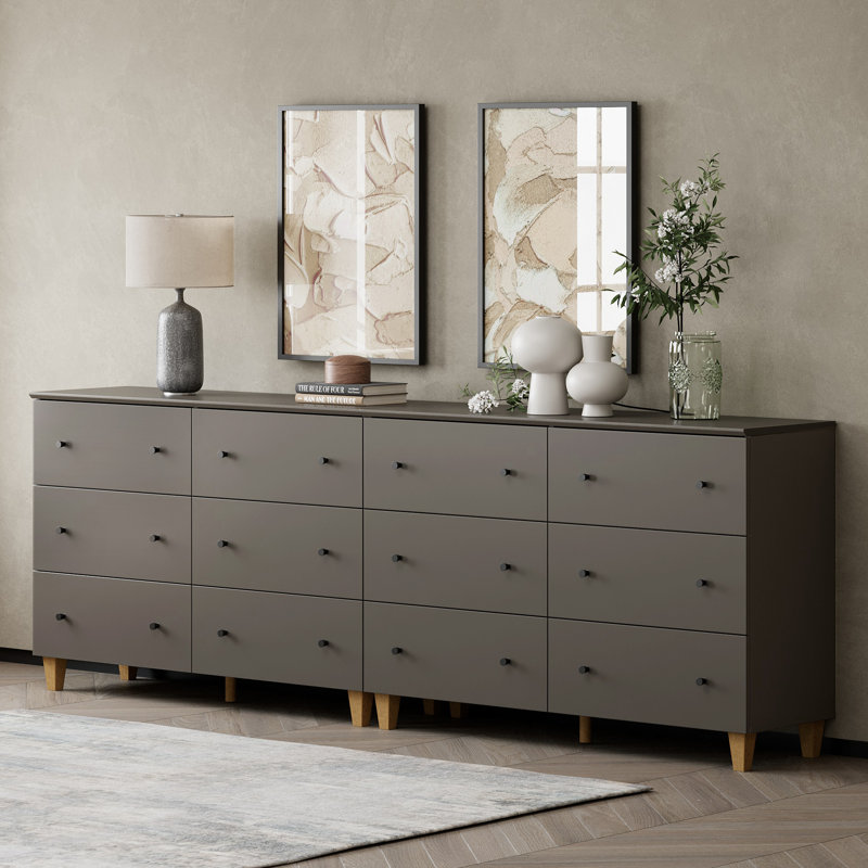 Set Of 2 Accent Chest With 12 Drawers For Bedroom, 94.4", Gray