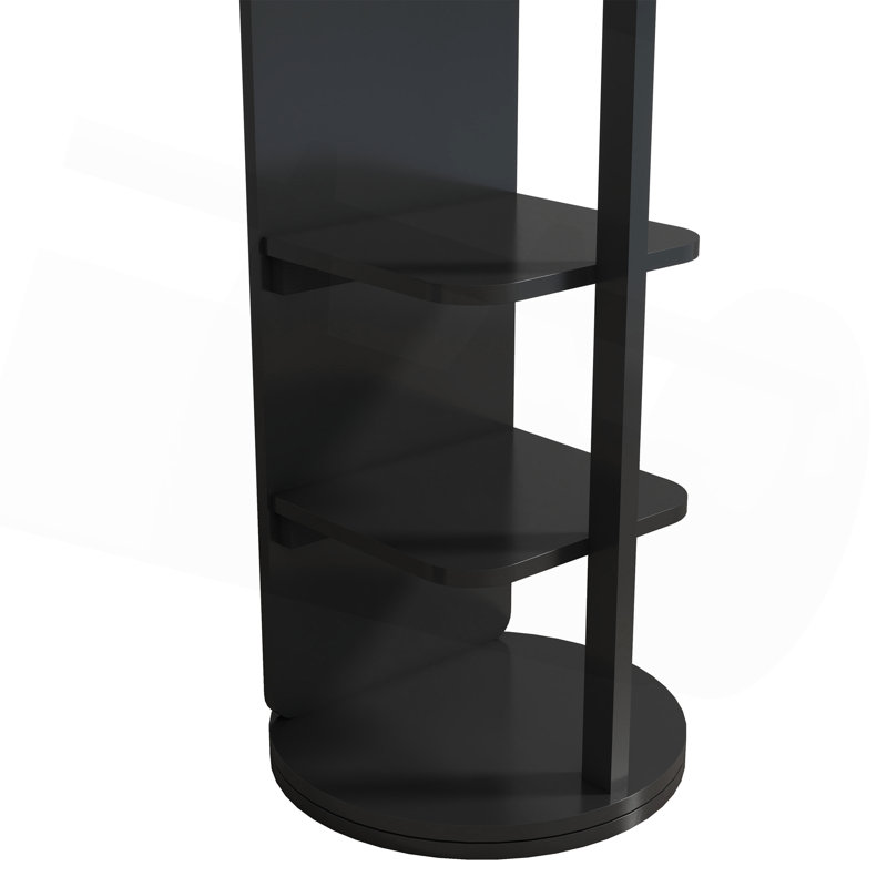 Full-Body Mirror With Hanger, Solid Wood And Glass, For Bedroom And Living Room, Black