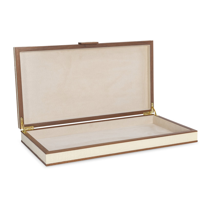 Embossed Leather Decorative Box, Cream