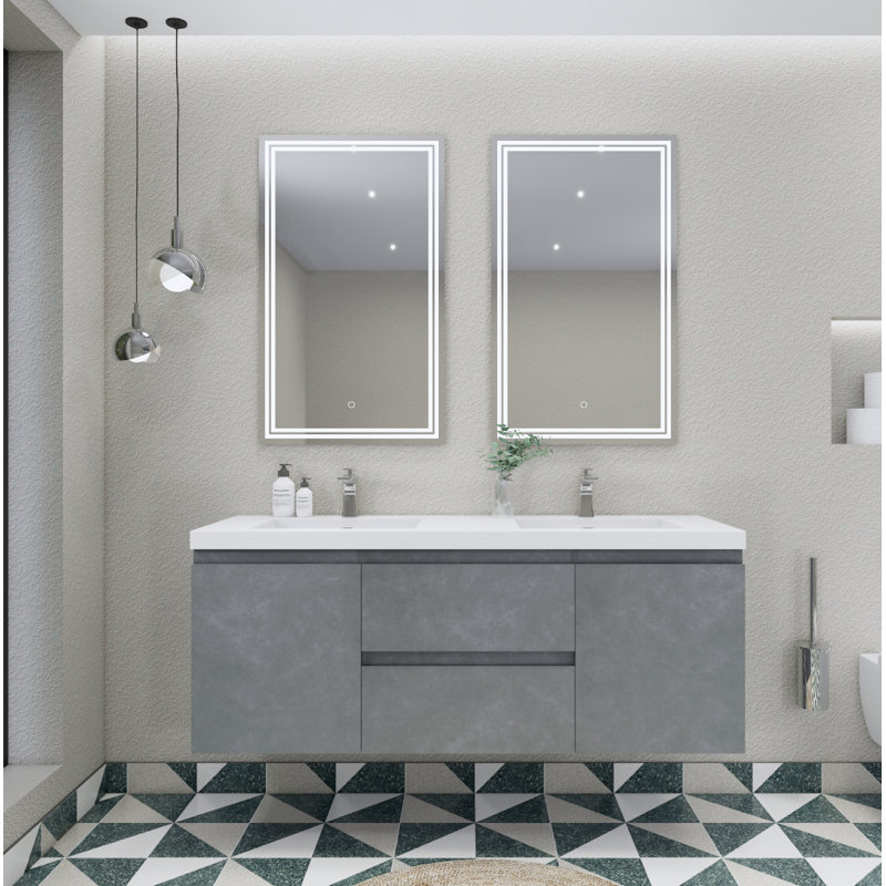 Ensemble de meuble-lavabo double 59 po Aylanna, Gris ciment