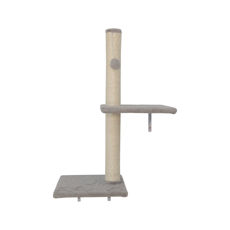 Arbre à chat avec fonctionnalité murale, 2 condos, 3 tablettes, échelles, 1 perchoir et poteaux à griffer avec design, structure stable à assemblage facile