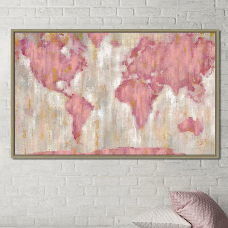 «Blush World Map V2 Crop», reproduction de peinture acrylique sur toile, H 31,5 po x l 51,5 po x P 2 po