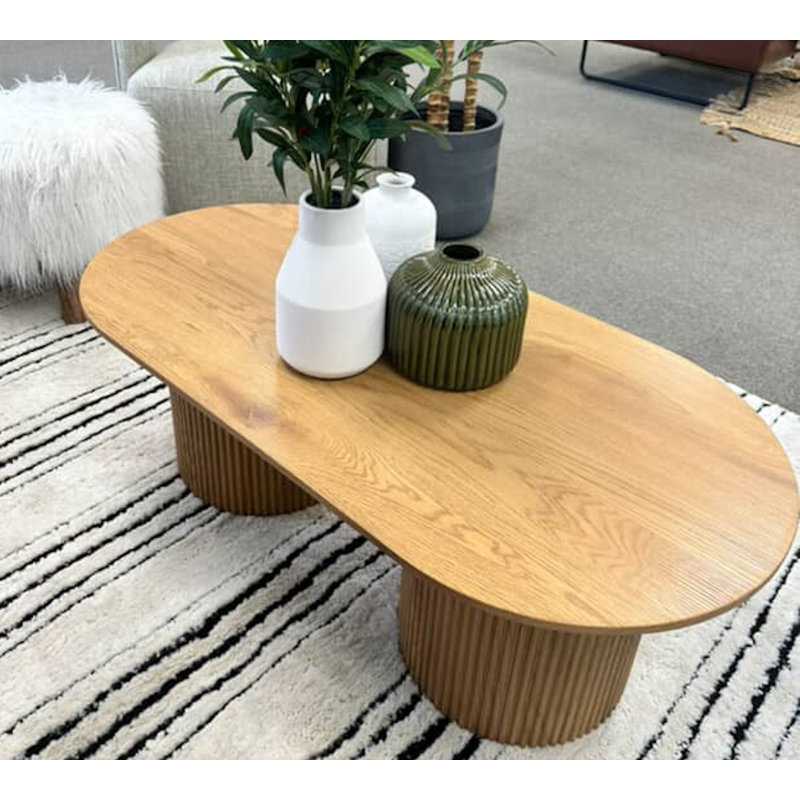 Table basse ovale en bois, Brun, Bois de chêne