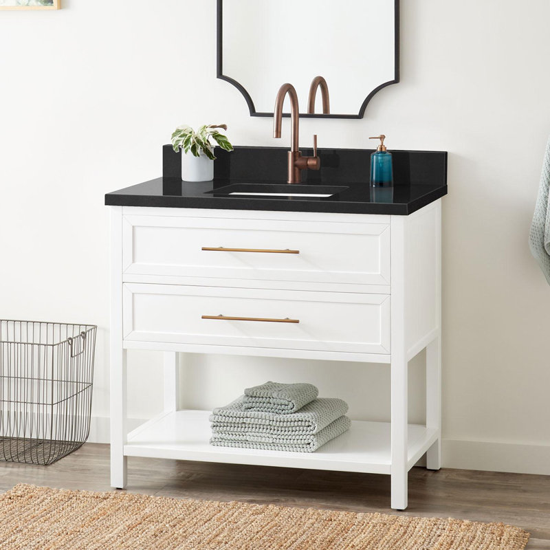 Ensemble de meuble-lavabo simple 36 po avec lavabo encastrable ovale Robertson, Marbre de Carrare, Simple trou, Blanc