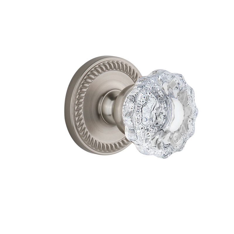 Grandeur Newport Rosette Privacy with Versailles Crystal Door Knob, 2 3/4", Satin Nickel