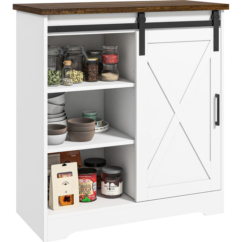 Buffet 33 po blanc avec buffet réglable avec tablette réglable et porte coulissante