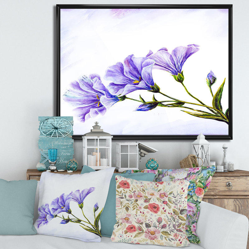 Fleurs bleues - Peinture sur toile, H 16 po x l 32 po x p 1 po, Cadre flottant noir