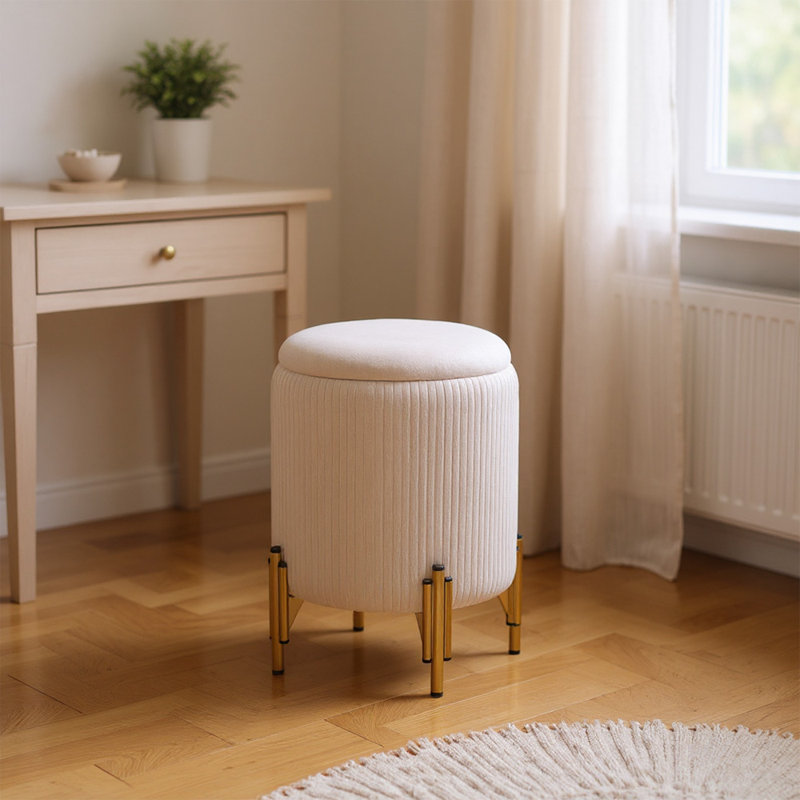 Solid Wood Accent Stool, Beige
