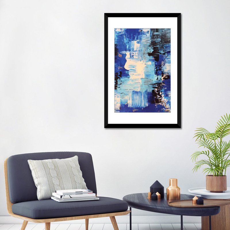 « blue abstract ii », impression sur toile, H 32 po x l 24 po x P 1 po, Papier d'art encadré noir, Blanc