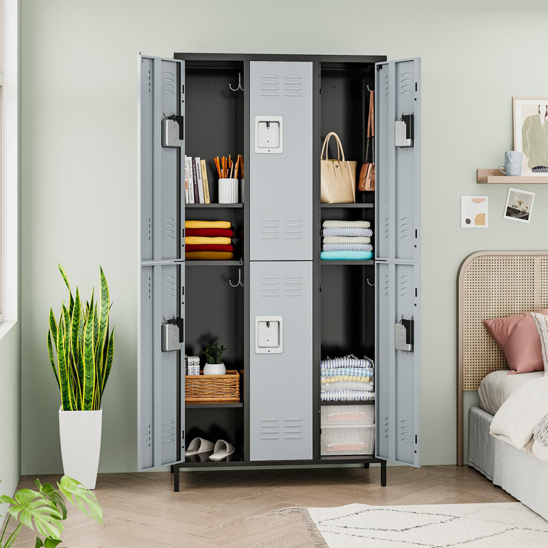 35.5 Inch Wide Metal Large Employee Locker with 6 Compartments, Black Gray