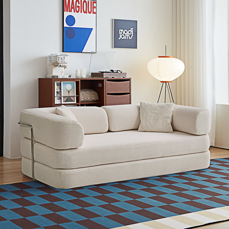 Canapé-lit compressé avec coussin, Crème