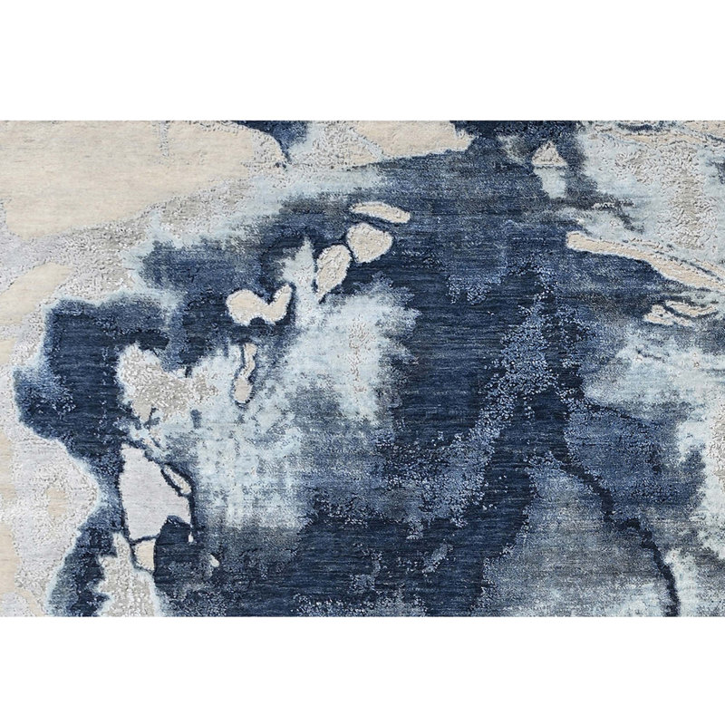 Hand Knotted Area Rug in Ivory And Blue, Rectangle 8' x 10'