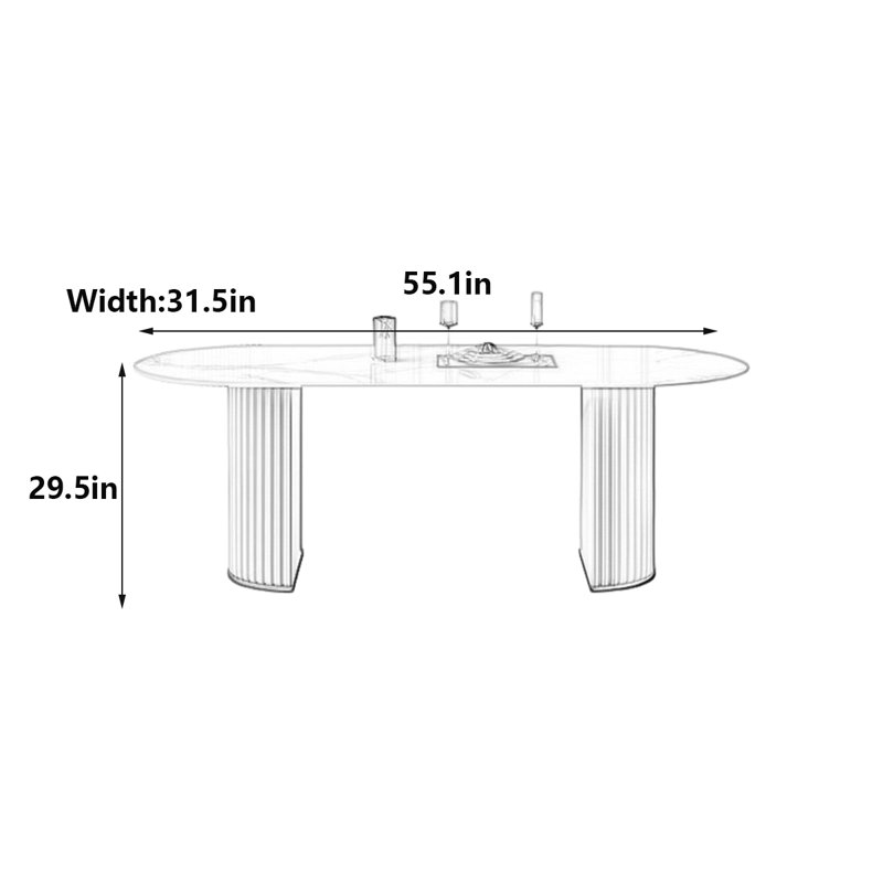 Table de salle à manger ovale moderne, style crème luxueux, H 29,5 po x L 55,1 po x l 31,5 po
