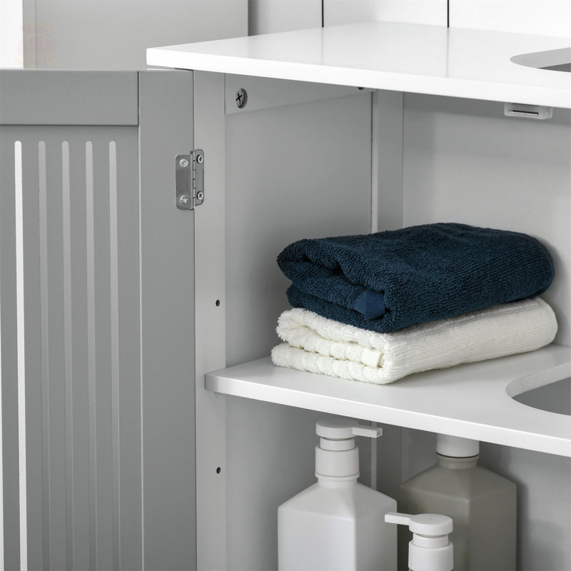 Versatile Under Sink Cabinet for Bathroom with Stylish Design and Ample Storage, White/Gray