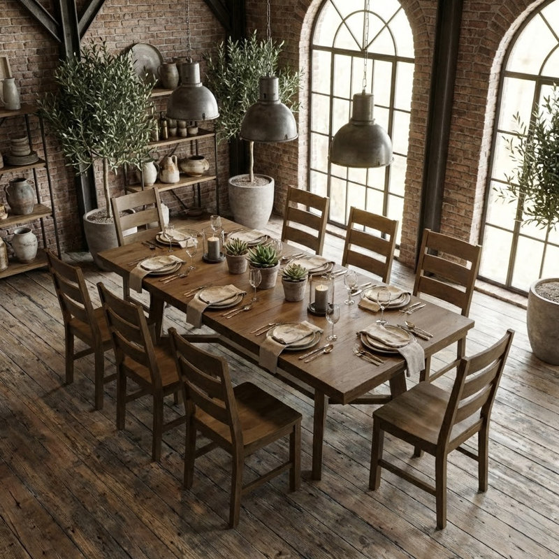 Alderon Modern Extendable Rectangular Dining Table Set, Brown, 9 Pieces: Table, 8 Chairs