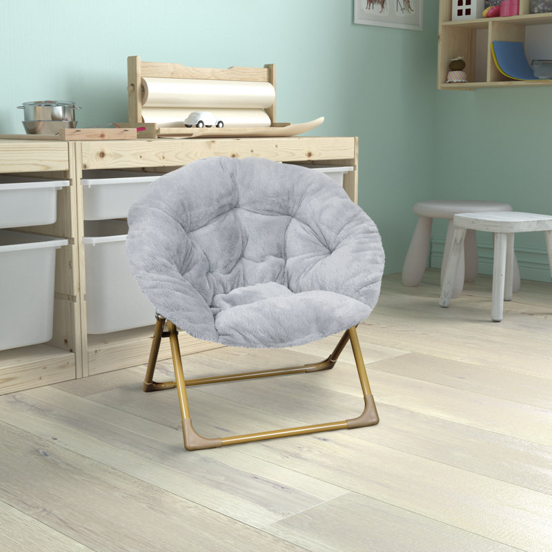 23" Kids Cozy Mini Folding Saucer Chair, Faux Fur Moon Chair for Toddlers and Bedroom, Gray