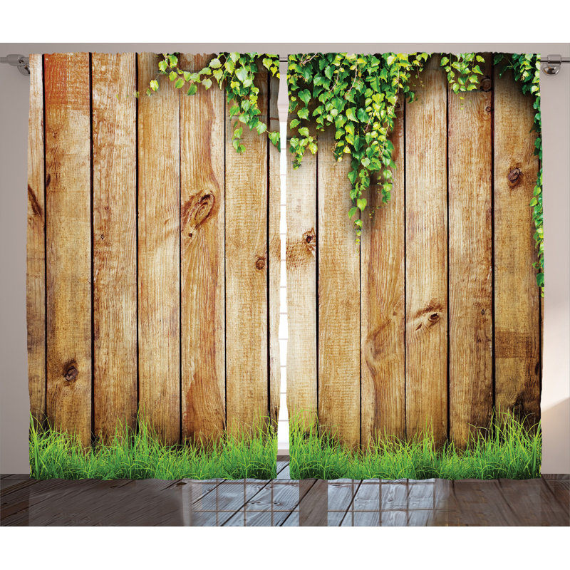 Wood Fence Rustic Home Decor Graphic Print Semi-Sheer Rod Pocket Curtain Panels, 54" W x 84" L