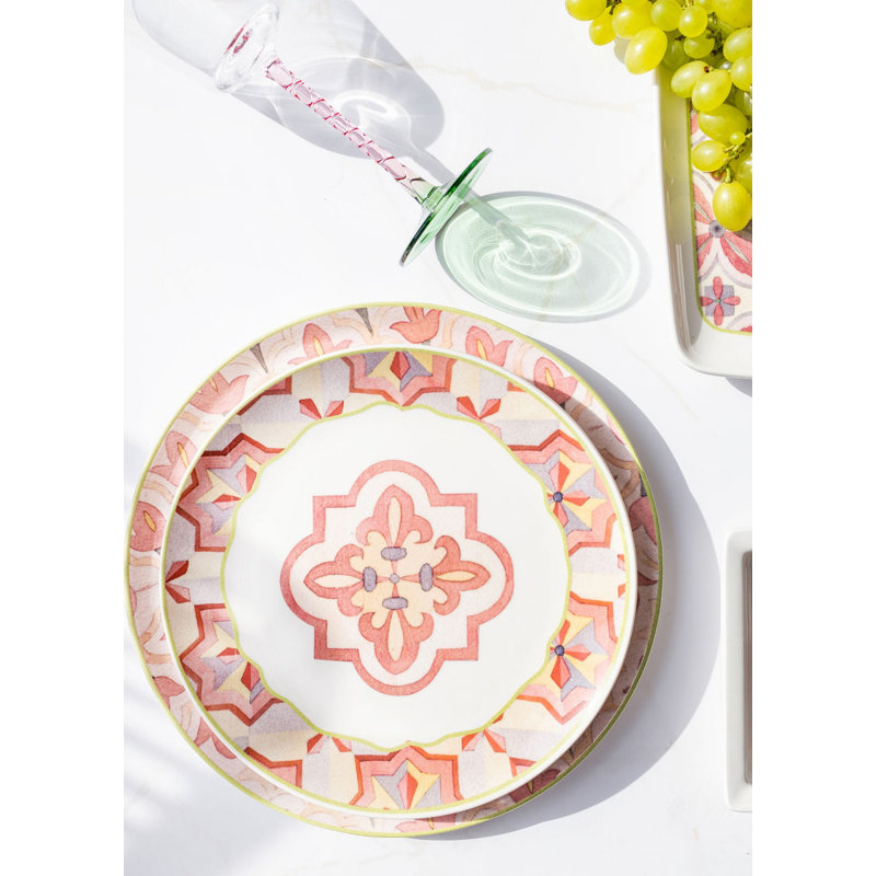 Ensemble de 6 assiettes élégantes, rose, 10,2 x 10,2 x 0,8 po | 100% céramique, va au lave-vaisselle | Parfait pour les réceptions et l'utilisation quotidienne, design élégant pour les tables de salle à manger et les occasions spéciales