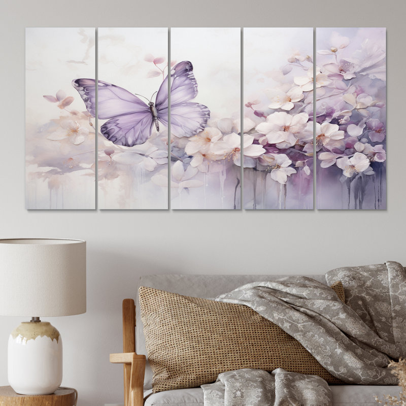 Papillon mauve enchanté vol II 5 pièces