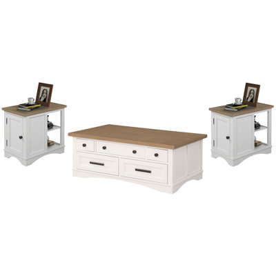 Table basse à plateau relevable avec 2 tables d'appoint
