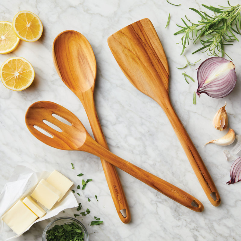 Anolon Teak Wood Cooking Tools 13-Inch Utensils Set, 3 Piece