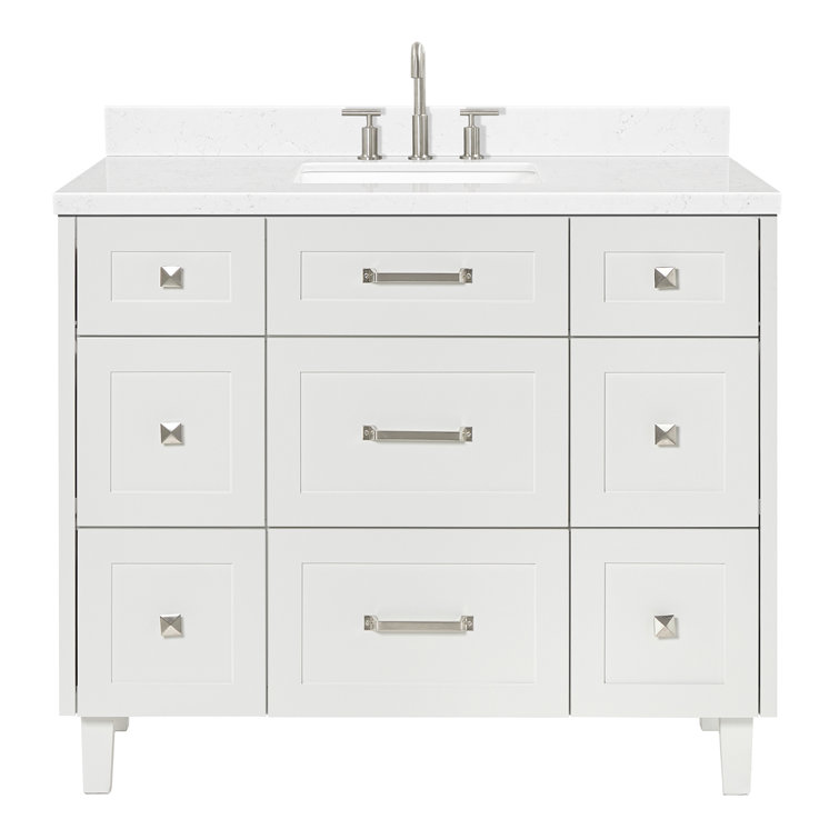 Ariel Monroe 42 Inch Single Rectangular Sink Bathroom Vanity With Carrara White Quartz Countertop In Oak