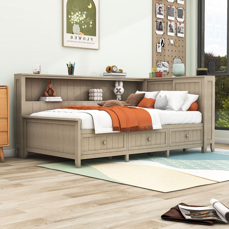 Lit de jour en bois Crionna avec rangement intégré, Lit simple