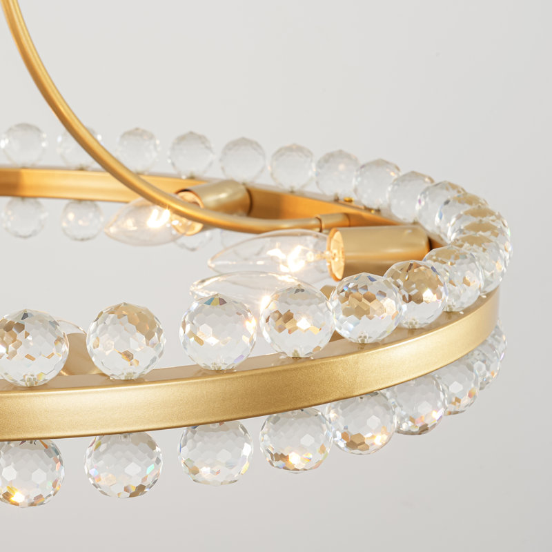 Jackeline 9 - Light Crystal Ring Round Wheel Chandelier Ring Chandelier, Brushed Gold