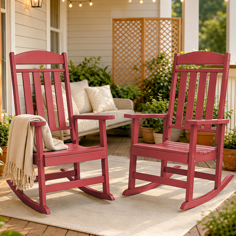 Oxing HDPE Outdoor Rocking Chair, Red