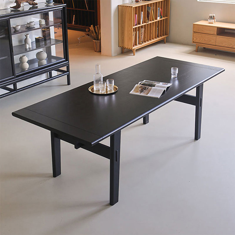 Table de salle à manger rectangulaire moderne en bois massif noir, H 29,53 po x L 55,12 po x l 27,56 po