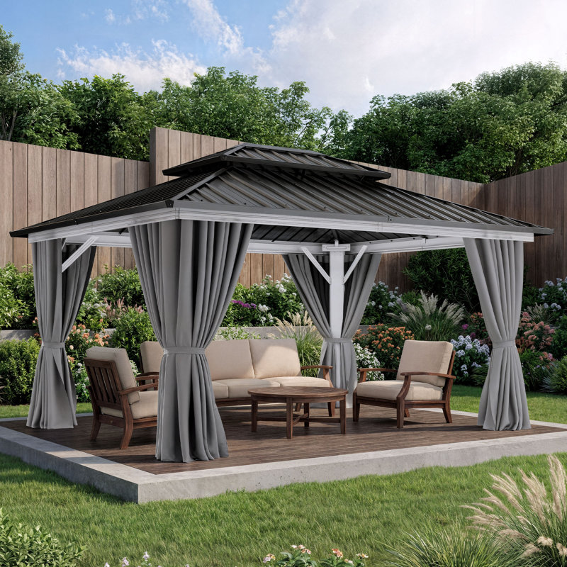 10 pi. L 12 pi. D Pavillon de jardin d'extérieur en aluminium avec cadre blanc, Abri pour voiture x P 10 po