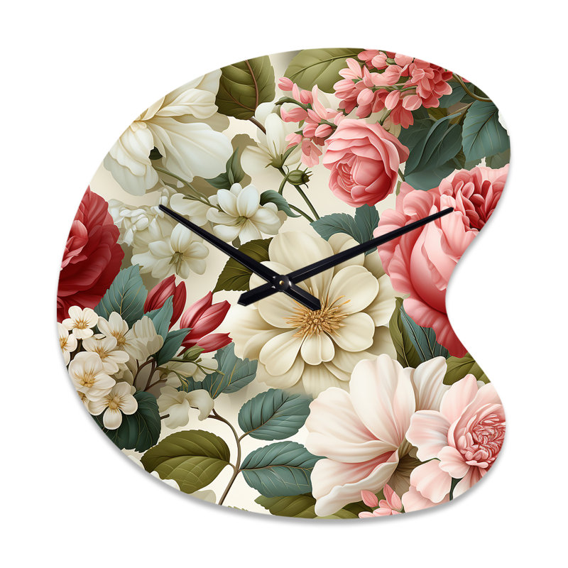Horloge murale antique en forme de rose avec jardin, Petit