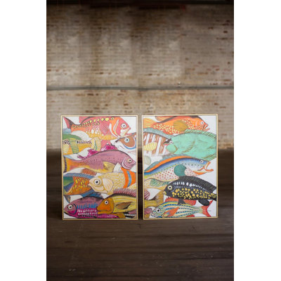  Wall Art – Acrylic Painting Set of Two Fish, Gold Framed Handpainted Canvas